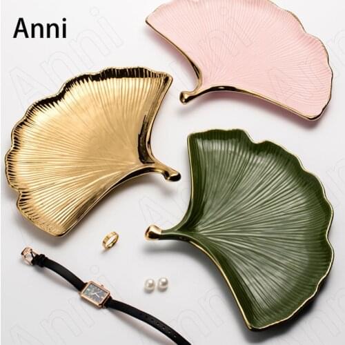 Creative Ginkgo Leaf Decorative Trays Nordic Modern Jewelry Perfume Cosmetic Ceramic Storage Tray Afternoon Tea Dessert Plates