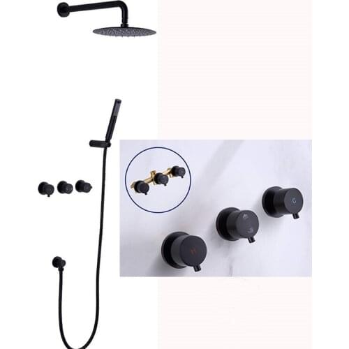 Brass bathroom shower faucet set black two functions Double handle control mixer shower head set Wall mounted 250mm shower head