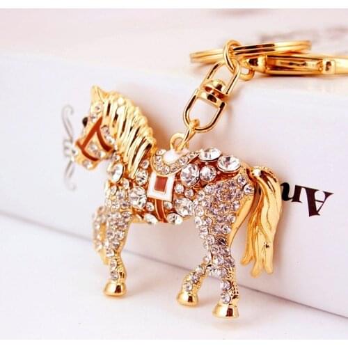 2021 Fashion Horse Pendant Keychain Women Gold Color Metal Keyring Charms Rhinestone Key Chain For Lady Luxury Handbag Jewelry
