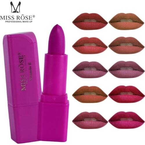 Miss rose professional makeup matte lipstick pencil waterproof long lasting 3.4g moisturizing lipstick purple nude red lip MS139