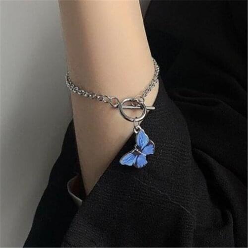 Fashion Blue Enamel Butterfly Bracelet Women Jewelry Gifts Charms Silver-color metal chain dropshipping bracelets