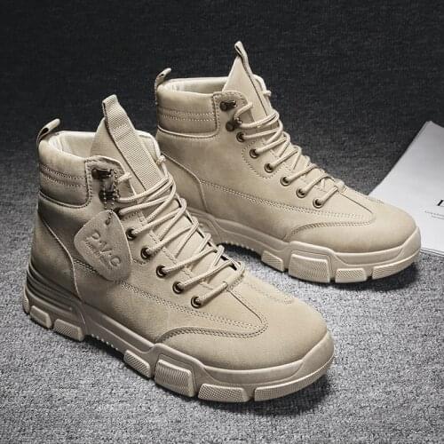 2021 New Men Military Boots Leather Waterproof Lace Up Winter Men Boots Ankle Lightweight Shoes for Men Winter Casual Non Slip