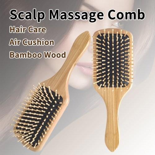 Natural Wood Paddle Scalp Cushion Comb Head Care Healthy Bamboo Comb For Scalp Massage Tangled Hair Brush Comb