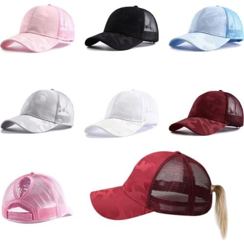 2021 New Summer Outdoor Sport Camo Ponytail Hat Women Streetwear Trucker Hat Breathable Mesh Camouflage Caps Gorras Para Mujer