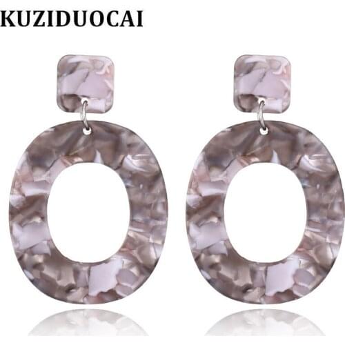 Kuziduocai New ! Fashion Fine Jewelry Stainless Steel Ear Needle Acrylic Circle Seashell Texture Stud Earrings For Women E-1373
