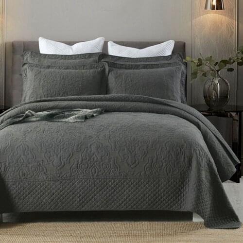 CHAUSUB Solid Bedspreads Quilt Set 3PCS Cotton Quilts For Double Bed Embroidered Bed Cover King Queen Coverlet Summer Blanket