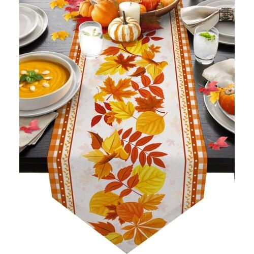 Autumn Maple Leaf Orange Lattice Table Runners Home Dining Coffee Table Decor Table Cloth Wedding Decoration Table Cover
