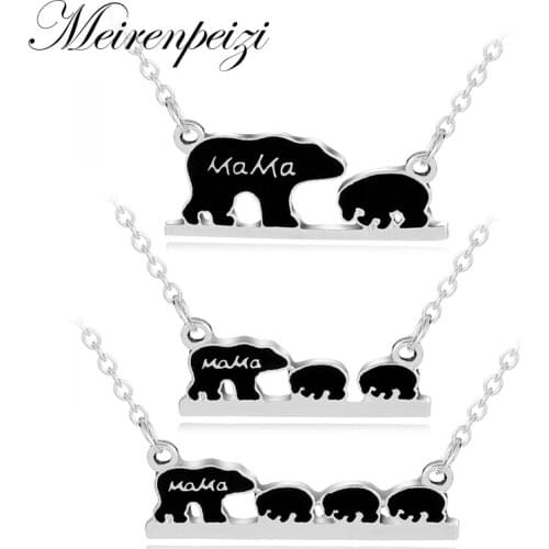 Mama Bear EnamelAnimal Pendant Necklace Silver Mother Kids Love Necklace Simple Fashion Mom and Children Christmas Jewelry Gift