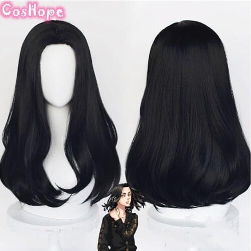 Keisuke Baji Cosplay Tokyo Revengers Cosplay 58cm Curly Black Wig Cosplay Anime Cosplay Wigs Heat Resistant Synthetic Wigs