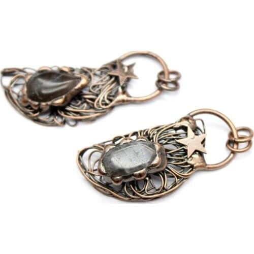 1Pc Personality Irregular Flash Labradorite Drop Stone With Star Vintage Pendant With Antique Bronze Hoop Bohemia Jewelry Making
