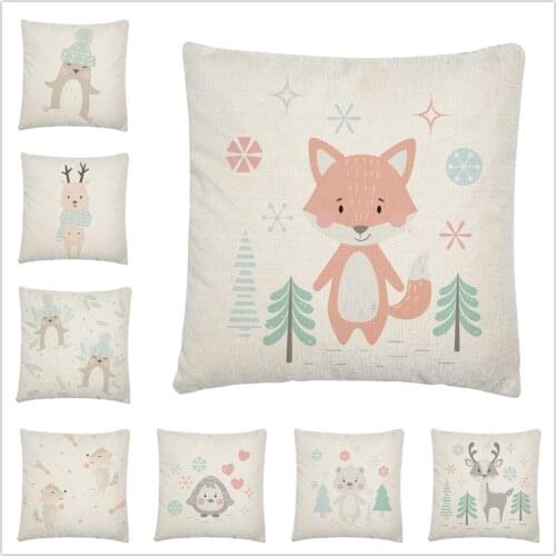 Simplified cute animal cartoon pattern Linen Cushion Cover Pillow Case for Home Sofa Car Decor Pillowcase 45X45cm