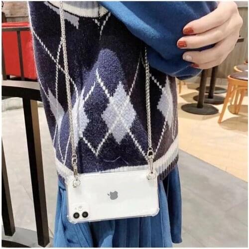 Transparent Strap Cord Metal Chain Tape Necklace Phone Cases For iPhone 12 7 8 6s 6 Plus 11 Pro X XR XS Max SE 2020 Cover funda