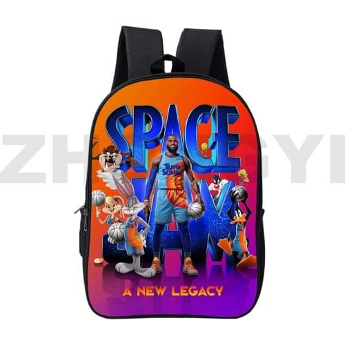3D Printed Anime Zipper Space Jam A New Legacy Bag Mochila Cartoon Backpacks 16 Inch School Bags Basketball Team Bag Children