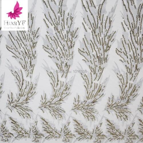 Silver African french net lace fabric 2019 high quality embroidered beaded tulle sequins double organza lace for party dress