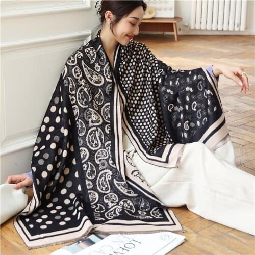 Elegant Women Splice Cashmere Warm Scarf Shawl Paisely Dot Thick Winter Decorate Travel Blanket Wraps Foulard Bufanda 2021 New