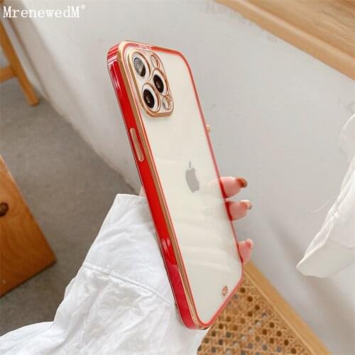 For iPhone 12 Perfect Square Plating Gold Frame Silicone Cases For iPhone 11 Pro X XR XS Max SE2 7 8 Plus Soft Transparent Shell