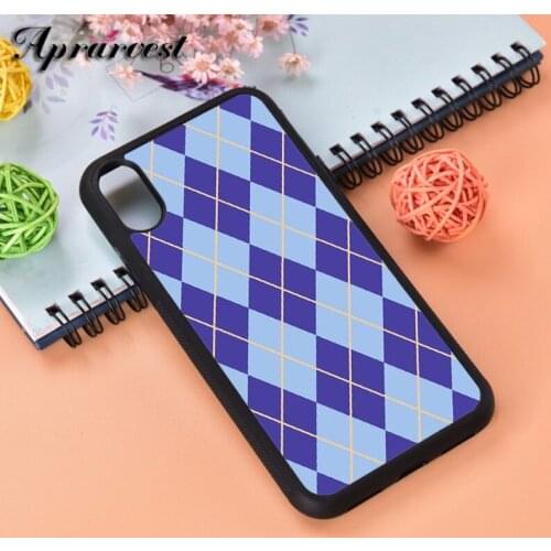 Aprarvest Cute Blue And Tan Argyle Silicone Rubber Phone Case Cover For iPhone 6 6S 7 8 PLUS X XS XR 11 12 MINI PRO MAX