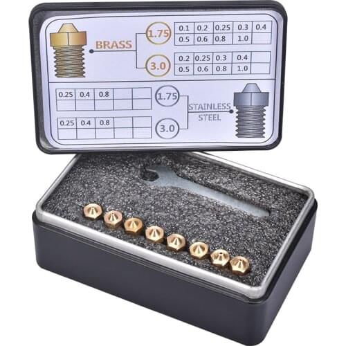 3D printer Nozzle Brass/Stainless Steel 1.75/3.0mm M6 Thread V5 V6 J-head MK8 Extruder With Case 4 color full size