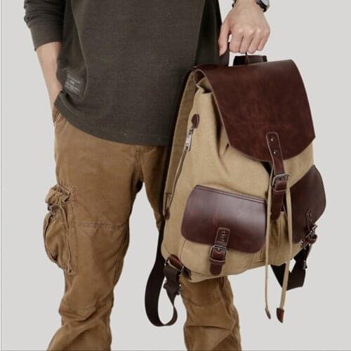 Vintage Canvas Drawstring Backpack School Backpacks For Teenager Black Laptop Backpack 14 inch