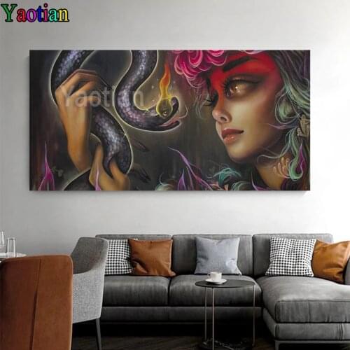 Yaotian Full Square Diamond Embroidery Cartoon Girl And Snake Diamond Painting Rhinestone Mosaic Crafts Cross Stitch Wall Art