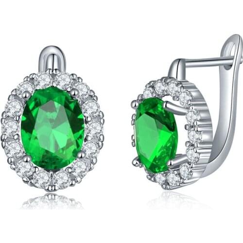 YJGS Cute Female Korean Small Oval Earrings 7 Colors Zircon Hoop Earrings For Women Silver Color Double Earrings Wild Jewelry