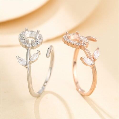 Ring Setting for 4x6mm Teardrop Cabochons or Faceted Gemstones Ring Base Gold Plated 925 Silver Zircon Adjustable Ring SR0112