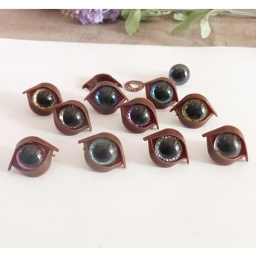 20pcs/lot 14/16/18/24mm plastic clear safety toy eyes + glitter Nonwovens + hard washer +brown eyelid -size option --sp