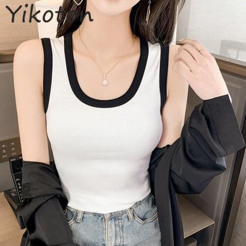 2021 Summer O Neck Sleeveless Basic Solid White Tank Tops Sexy Top Casual Korean Style Camisole S-XL T-shirt Lady Clothes Simple