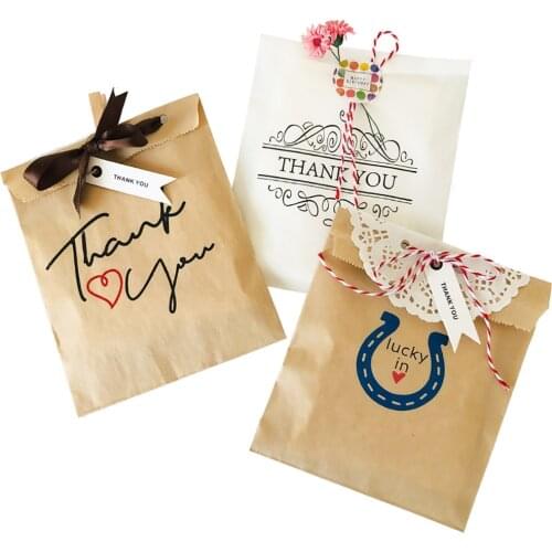 25pcs Thank You Kraft Paper Bag Candy Biscuit Bags Packing Pouch Pastry Tool Wrapping Wedding Party Supplies 13x18cm