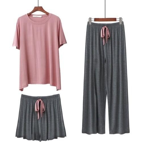 3PCS Pajamas Sets Tops for Leisure Loose Home Wear Women Modal Sleepwear Suit Summer Shorts Autumn Pants Homewear Pyjamas