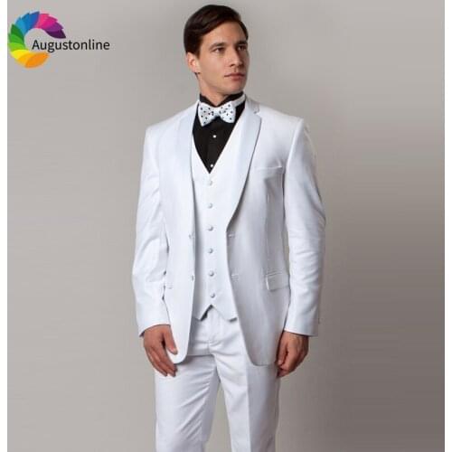 White Wedding Men Suits Slim Fit Terno Tuxedos Groom Wear 3 Pieces (Jacket+Pants+Vest) Bridegroom Prom Costume Homme Blazer