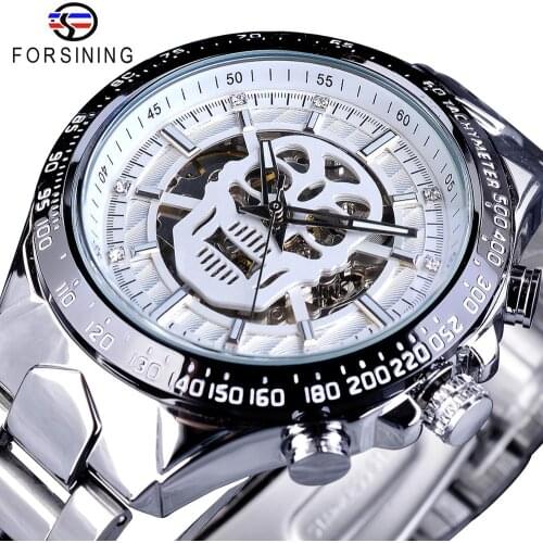 Forsining Brand New Men Mechanical Watches Ghost Head Skull Skeleton Automatic Silver Stainless Steel Sport Relogio Dropshipping