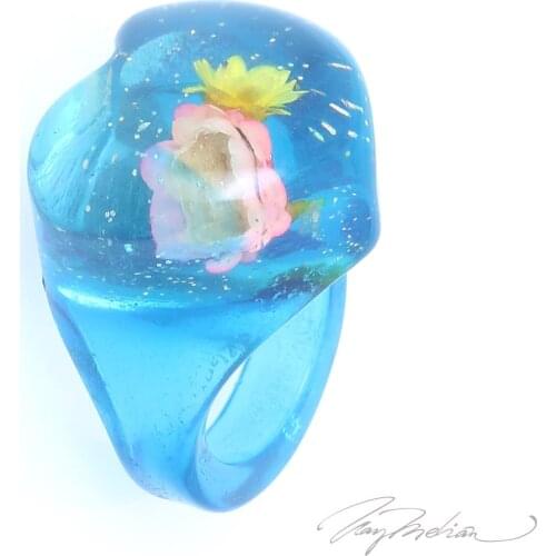 Design ring Methacrylate Turquoise METACORAZ Collection CROWN