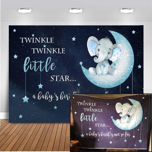 Neoback Elephant Twinkle Twinkle Little Star Backdrop for Photography Newborn Baby Shower Party Decoration Background for Photo