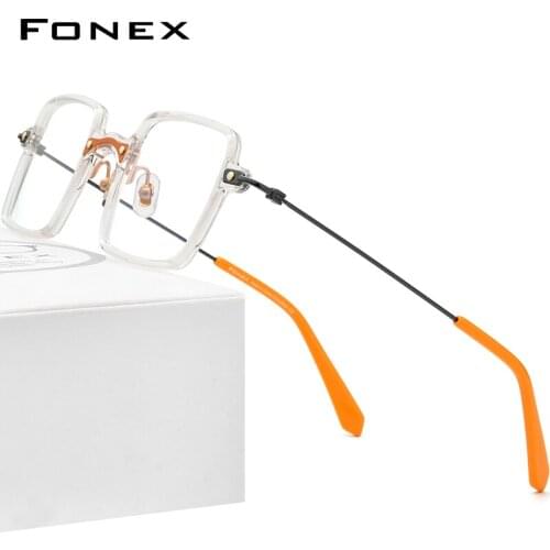 FONEX Acetate Titanium Glasses Frame Women 2021 Square Prescription Eyeglasses Men Transparent Optical Spectacles Eyewear F85687