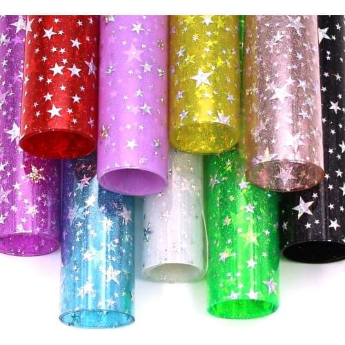 1Pcs 20x30cm Star Pattern Synthetic Leather Fabric Transparent Faux Leather For Handmade Hair Bows Material DIY Accessories