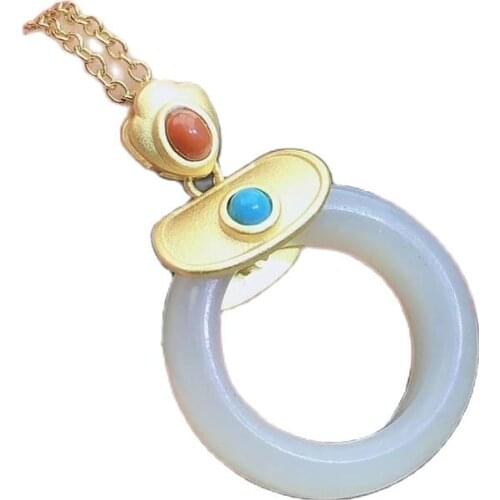 KJJEAXCMY fine jewelry natural white jade Agate 925 sterling silver women gemstone pendant necklace chain support test popular