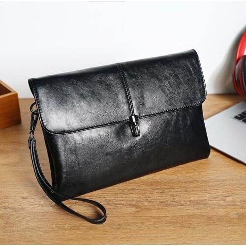 Classic Mens Black Clutch Bag PU leather Handbag Fashion Flap Wallet For Man Luxury Bag Males Casual