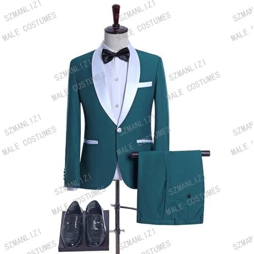 Costume Homme Mariage 2019 Men Suits For Wedding Real Photos Designers Green Suit With White Lapel Formal Tuxedo Party Prom Suit
