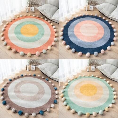 Nordic Cute Carpet Round Pompon Decor Plush Soft Thicken Anti-slip Water-absorption Simple Fashion Bedroom Home Decor