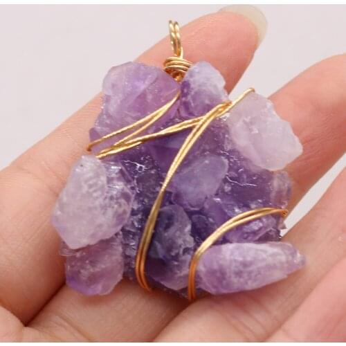 Hot Natural Gemstone Amethyst Winding Gold Wire Pendant DIY Elegant Charm Necklace Sweater Chain Jewelry Accessories Gift Making