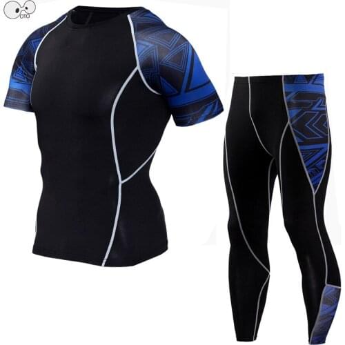 MMA Mens Compression Running Jogging Suits Clothes Sports Set 3xl Short Sleeve T Shirt And Pants Gym Fitness Workout Tights Set