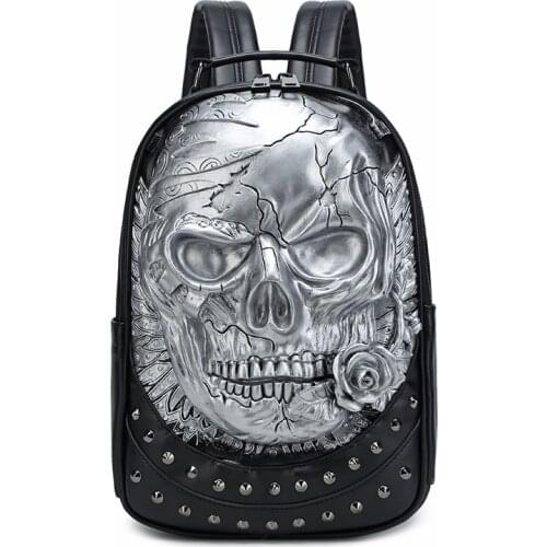 3D Embossed rose Skull Backpack bags for Men unique man Bag rivet whimsical Cool Rock Laptop Schoolbag travel computer bag