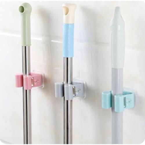 1Pc Wall Mounted Mop Broom Holder Household Glue Storage Rack Organizer Holder Broom Hanger Wall Hooks Kitchen Bathroom Tool