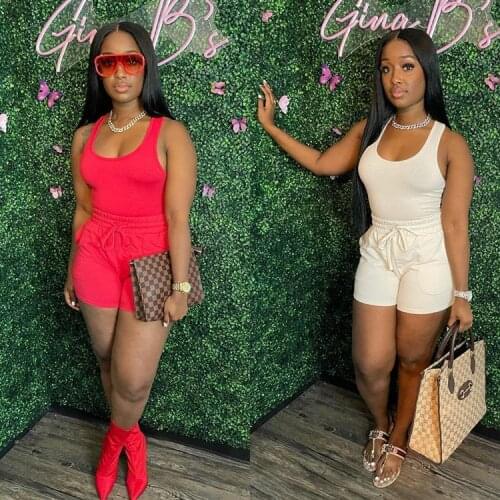 2021 Dress Sets New Temperament Commuting Durable European and American Two-Piece Sexy Womens Vest Shorts Tether Leisure