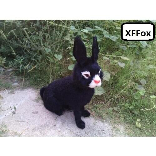 Big new real life squating rabbit model plastic&furs creative black rabbit doll gift about 40x43cm xf2005