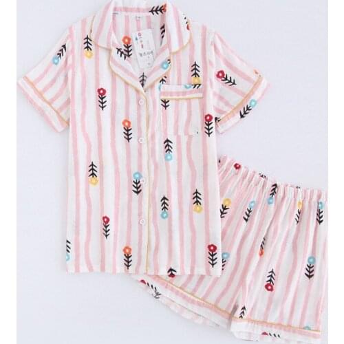 2020 autumn new cotton short-sleeved shorts double gauze pajamas pajamas plus size casual home wear women pajama set women