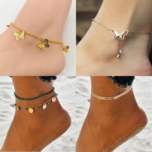 New Fashion Butterfly Anklets For Women Gold Silver Color Chain Ankle Bracelet on the Leg 2020 Bohemian Foot Jewelry wholesale