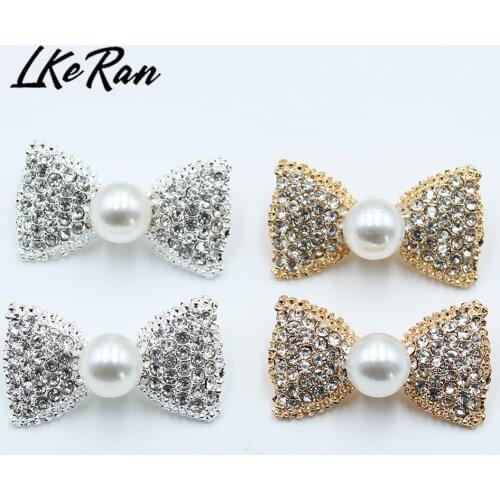 NEW 6Pcs 20×34MM Bowknot Rhinestone DIY Handmade Accessories For Hair Flower Center Decoration Button Handicraft Sewing Supplies