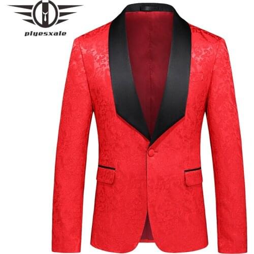 Floral Blazer Men Red White Pink Royal Blue Terno Masculino Slim Fit Mens Jacquard Blazer Jacket Costume Homme Mariage Q1400